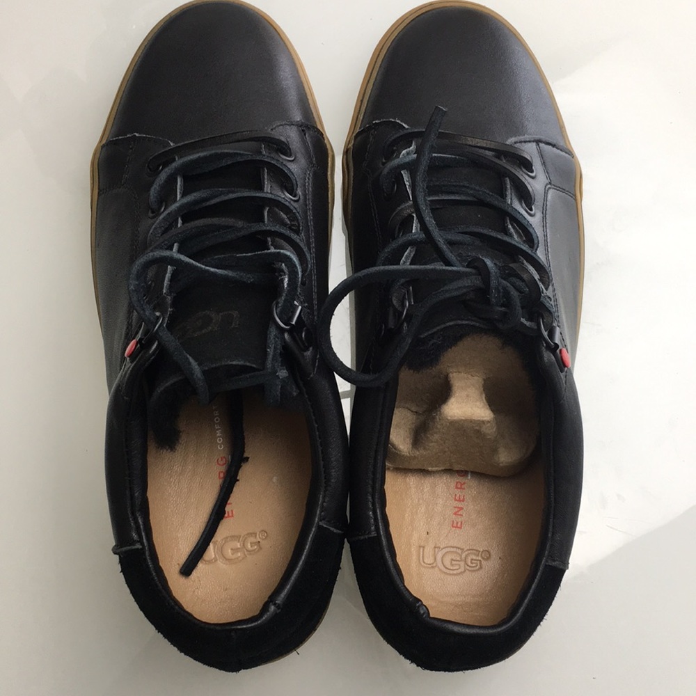 Ugg Brock Luxe Black Leather Sneakers Mens New - Picture 4 of 7